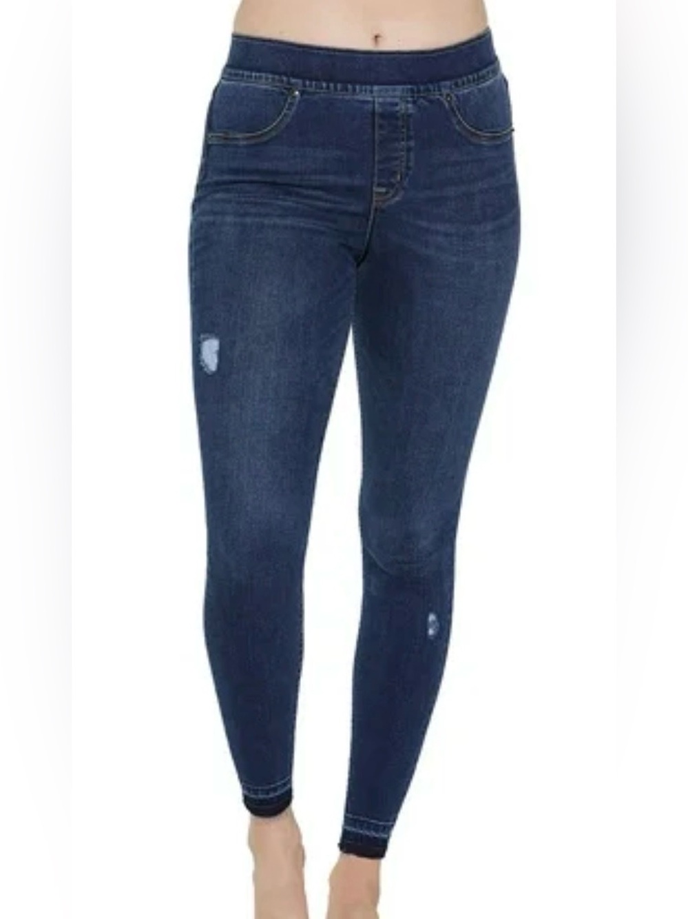 Spanx Distressed Ankle Skinny Jeans Womens Large Medium Wash Pull On Shaping